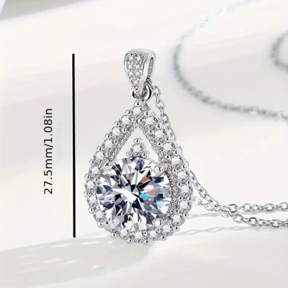 Moissanite Pendant Necklace 5 Carat Classic Minimalist Collarbone Chain - Picture 4 of 7